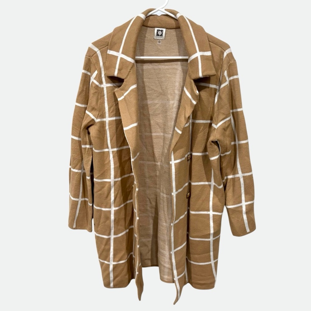 Anne Klein Tan Plaid Cardigan Size L